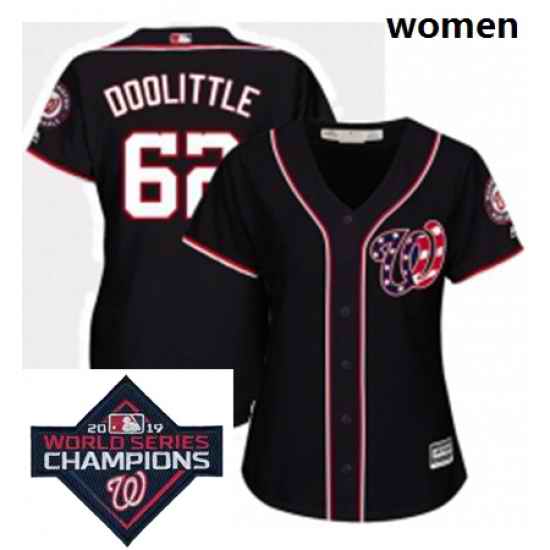 Womens Majestic Washington Nationals 62 Sean Doolittle Authentic Navy Blue Alternate 2 Cool Base MLB Stitched 2019 World Series Champions Patch Jersey
